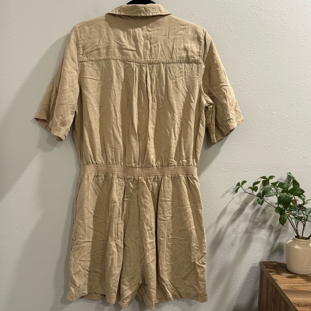 Faherty Size Large Tan Arlie Romper Button Up Collared Linen Blend Casual Comfy - Picture 3 of 7